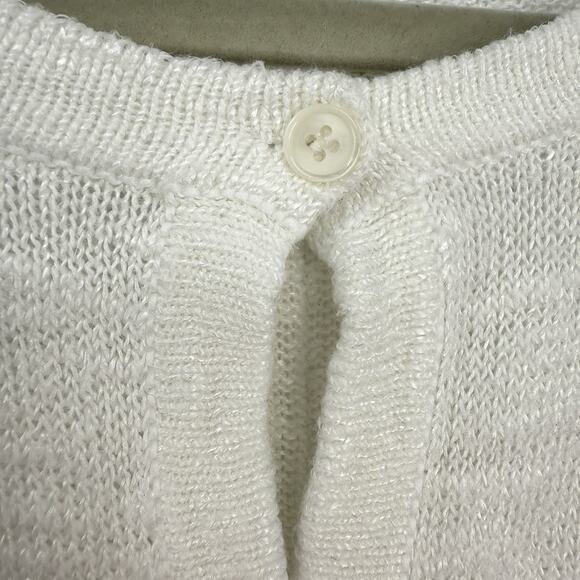 Lafayette 148 New York Knit Linen Blend Button Cardigan White Medium Round neck - Picture 7 of 11
